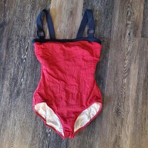 Women's INC 1 piece swimsuit, Size 12, Red w/black straps, Padded cups, Good Con